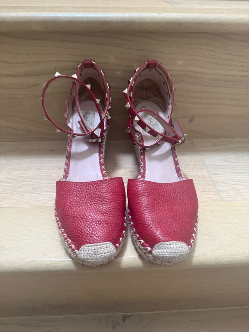 Valentino Garavani Red Studded Ankle-Strap Espadrilles
